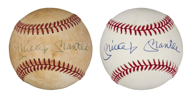 Lot of (2) Mickey Mantle Single-Signed Baseballs (PSA/DNA)